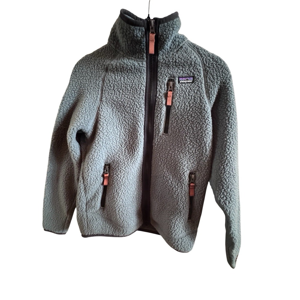 Patagonia Dusty Blue Youth M/10 Retro Pile Full Zip Jacket Vertical Chest Pocket